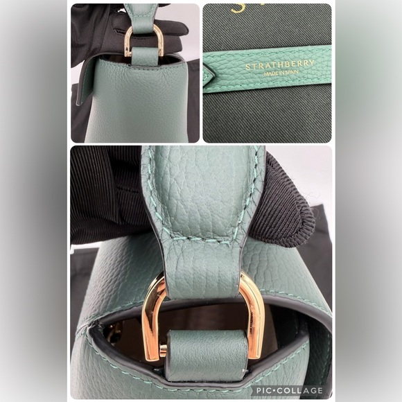 Strathberry Mosaic Bottle Green-Sage Leather Gold Bar Hardware - Picture 16 of 16